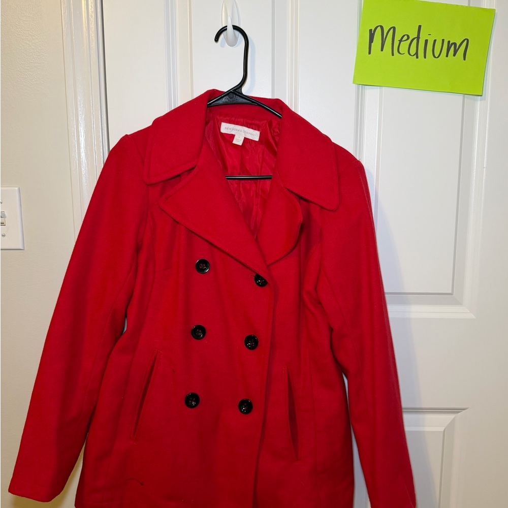 New York & Company Bold Red Pea Coat